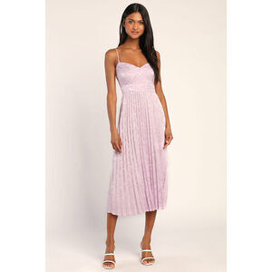 Lulus Regal Romance Lavender Floral Jacquard Pleated Satin Midi Dress Purple